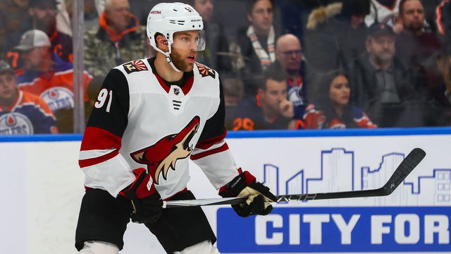 EDMONTON, AB - JANUARY 18: Arizona Coyotes Left Wing Taylor Hall (91) in action in the second period during the Edmonton Oilers game versus the Arizona Coyotes on January 18, 2019 at Rogers Place in Edmonton, AB.