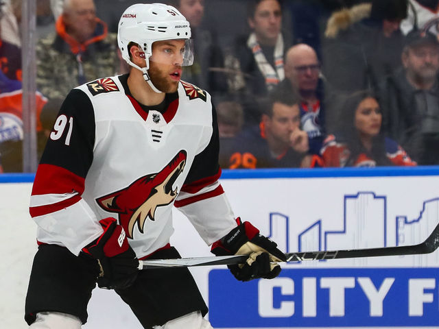 EDMONTON, AB - JANUARY 18: Arizona Coyotes Left Wing Taylor Hall (91) in action in the second period during the Edmonton Oilers game versus the Arizona Coyotes on January 18, 2019 at Rogers Place in Edmonton, AB.
