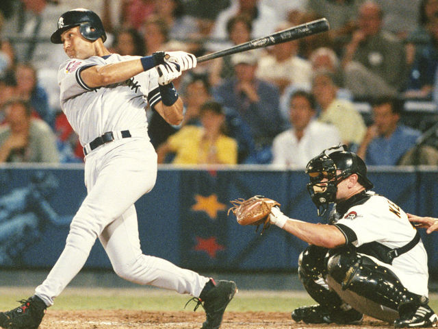 ATLANTA, GA - JULY 11: American League All-Star Derek Jeter #2 of the New York Yankees bats during the 2000 All-Star Game at Turner Field on July 11, 2000 in Atlanta, Georgia.
