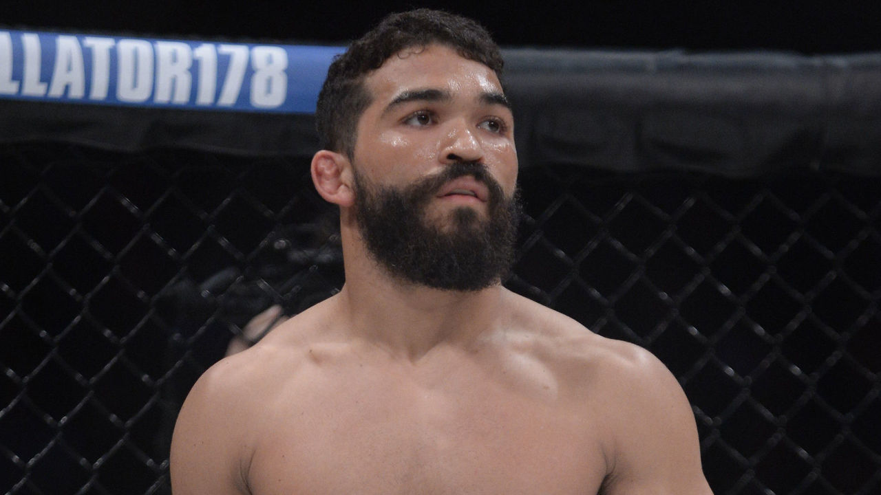 UNCASVILLE, CT - APRIL 21: Patricio Freire (blue gloves) takes on the Featherweight Champion Daniel Straus (red gloves) for the Featherweight title on April 21, 2017 at Bellator 178 at the Mohegan Sun Arena in Uncasville, Connecticut. Patricio Freire defeats Daniel Straus via guillotine choke of round 2.