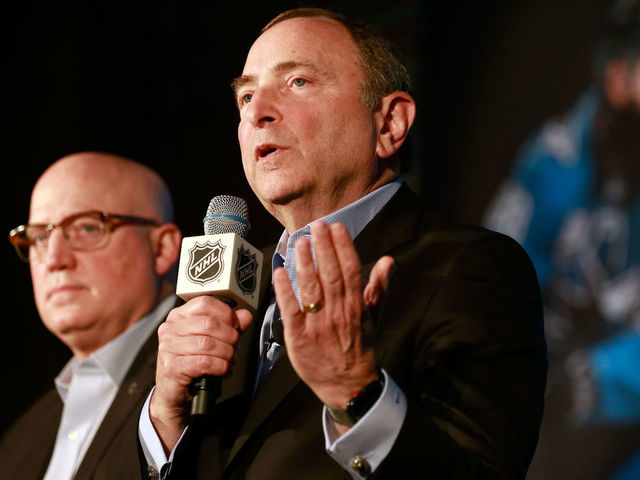 SAN JOSE, CA - JANUARY 25: NHL Commissioner Gary Bettman speaks at a press conference and Innovation Spotlight as part of the 2019 NHL All-Star weekend on January 25, 2019 in San Jose, California.