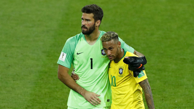 Group E Serbia v Brazil - FIFA World Cup Russia 2018 Becker Alisson (Brazil) and Neymar (Brazil) at Spartak Stadium in Moscow, Russia on June 27, 2018.