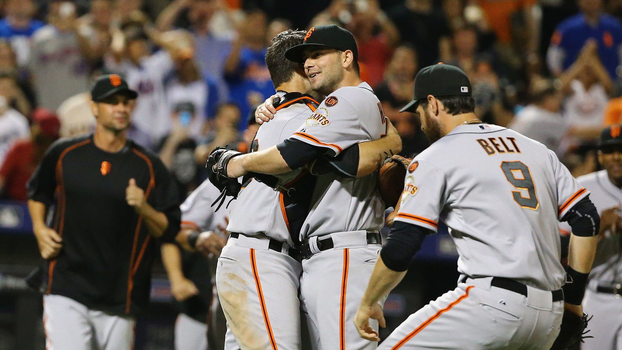 NEW YORK, NY - JUNE 09: Chris Heston #53 of the San Francisco Giants celebrates his no hitter with teamates against the New York Mets after their game at Citi Field on June 9, 2015 in New York City.