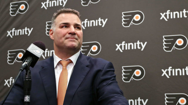 PHILADELPHIA, PA - JANUARY 18: NHL Hall Of Famer and former Philadelphia Flyer Eric Lindros speaks during a press conference prior to his Jersey Retirement Night ceremony on January 18, 2018 at the Wells Fargo Center in Philadelphia, Pennsylvania.