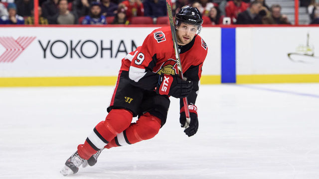 OTTAWA, ON - FEBRUARY 27: Ottawa Senators Right Wing Bobby Ryan (9) skates during the first period of the NHL game between the Ottawa Senators and the Vancouver Canucks on February 27, 2020 at the Canadian Tire Centre in Ottawa, Ontario, Canada.
