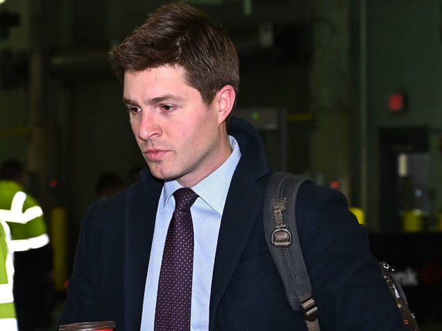 BUFFALO, NY - FEBRUARY 16: Toronto Maple Leafs General Manager Kyle Dubas arrives before an NHL game against the Buffalo Sabres on February 16, 2020 at KeyBank Center in Buffalo, New York.