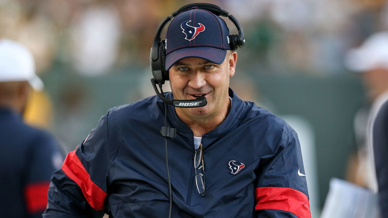 GREEN BAY, WISCONSIN - AUGUST 08: Head coach Bill O'Brien of the Houston Texans looks on before a preseason game against the Green Bay Packers at Lambeau Field on August 08, 2019 in Green Bay, Wisconsin.
