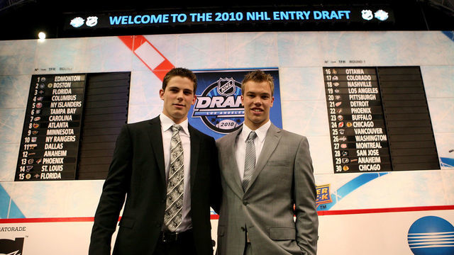 LOS ANGELES, CA - JUNE 25: (L-R) NHL prospects Tyler Seguin and Taylor Hall pose during the 2010 NHL Entry Draft at Staples Center on June 25, 2010 in Los Angeles, California.