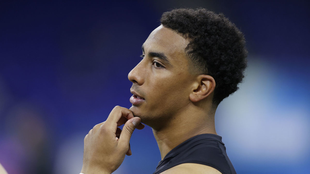 INDIANAPOLIS, IN - FEBRUARY 27: Quarterback Jordan Love of Utah State looks on during the NFL Scouting Combine at Lucas Oil Stadium on February 27, 2020 in Indianapolis, Indiana.