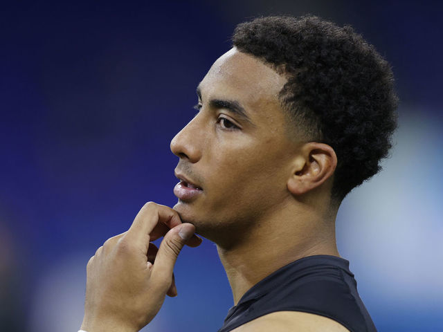 INDIANAPOLIS, IN - FEBRUARY 27: Quarterback Jordan Love of Utah State looks on during the NFL Scouting Combine at Lucas Oil Stadium on February 27, 2020 in Indianapolis, Indiana.
