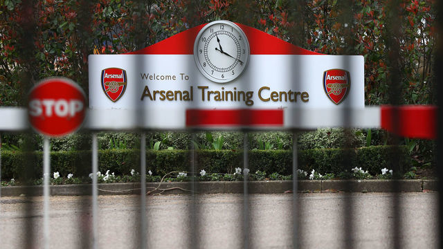 Closed gates at Arsenal's London Colney training ground.