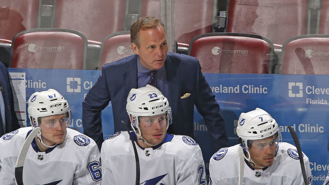 SUNRISE, FL - DECEMBER 10: Head coach Jon Cooper of the Tampa Bay Lightning looks on during third period action against the Florida Panthers at the BB&T Center on December 10, 2019 in Sunrise, Florida. The Lightning defeated the Panthers 2-1.