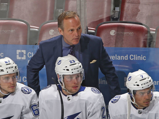 SUNRISE, FL - DECEMBER 10: Head coach Jon Cooper of the Tampa Bay Lightning looks on during third period action against the Florida Panthers at the BB&T Center on December 10, 2019 in Sunrise, Florida. The Lightning defeated the Panthers 2-1.