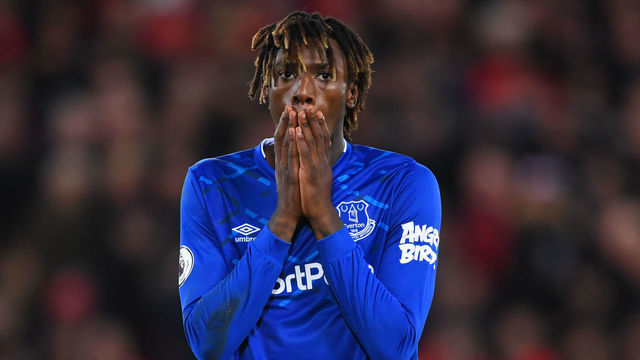 LIVERPOOL, ENGLAND - DECEMBER 04: Moise Kean of Everton reacts after a missed shot during the Premier League match between Liverpool FC and Everton FC at Anfield on December 04, 2019 in Liverpool, United Kingdom.