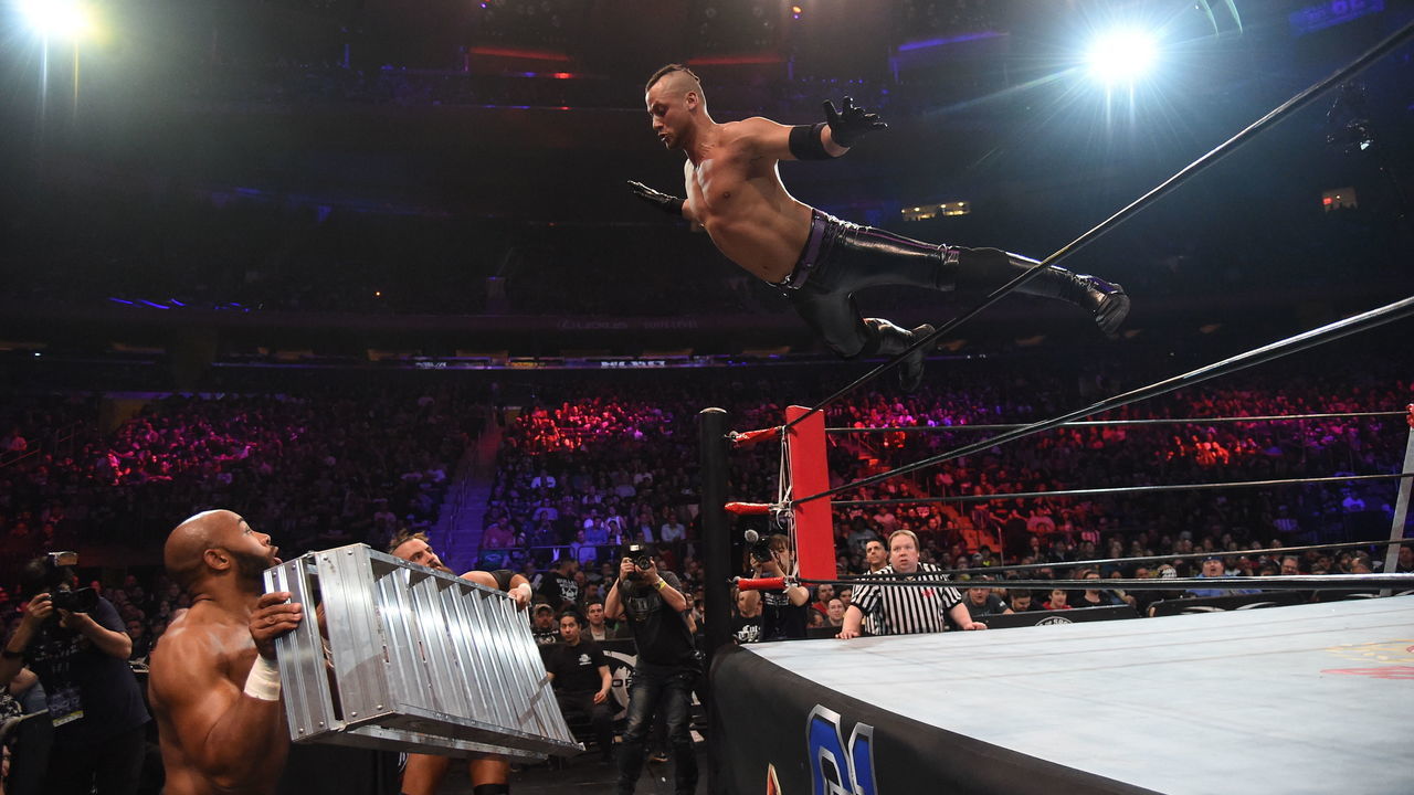NEW YORK. NY - APRIL 06: Jay Lethal, Matt Taven and Marty Scurll during the G1 Supercard at Madison Square Garden on April 6, 2019 in New York City.