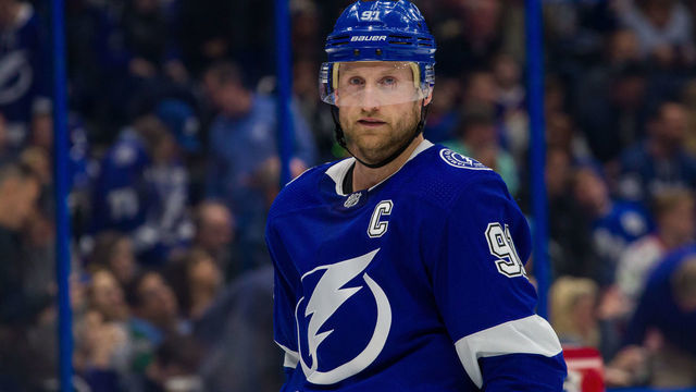 TAMPA, FL - FEBRUARY 4: Steven Stamkos #91 of the Tampa Bay Lightning skates against the Vegas Golden Knights during the second period at Amalie Arena on February 4, 2020 in Tampa, Florida.