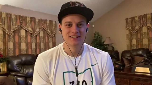 UNSPECIFIED LOCATION - APRIL 23: (EDITORIAL USE ONLY) In this still image from video provided by the Cincinnati Bengals, quarterback Joe Burrow speaks via teleconference after being selected during the first round of the 2020 NFL Draft on April 23, 2020.