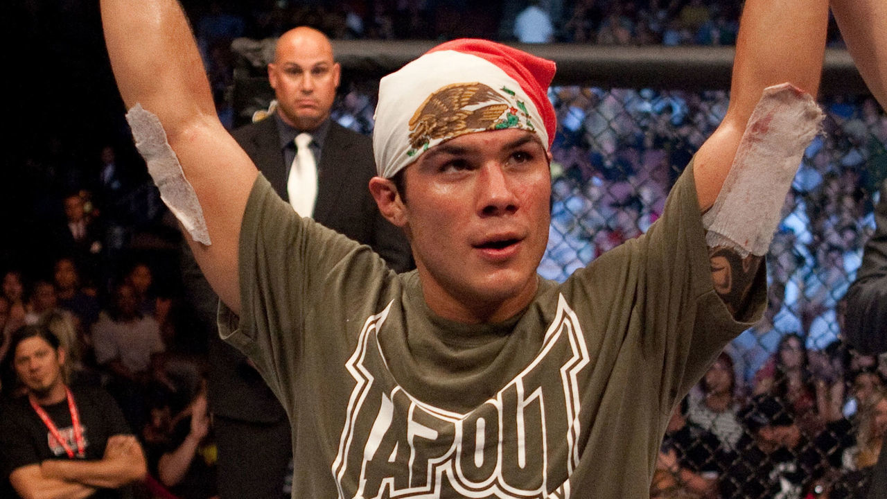 ANAHEIM - SEPTEMBER 23: Roger Huerta is victorious over Jason Dent at UFC 63 at the Arrowhead Pond on September 23, 2006 in Anaheim, California.