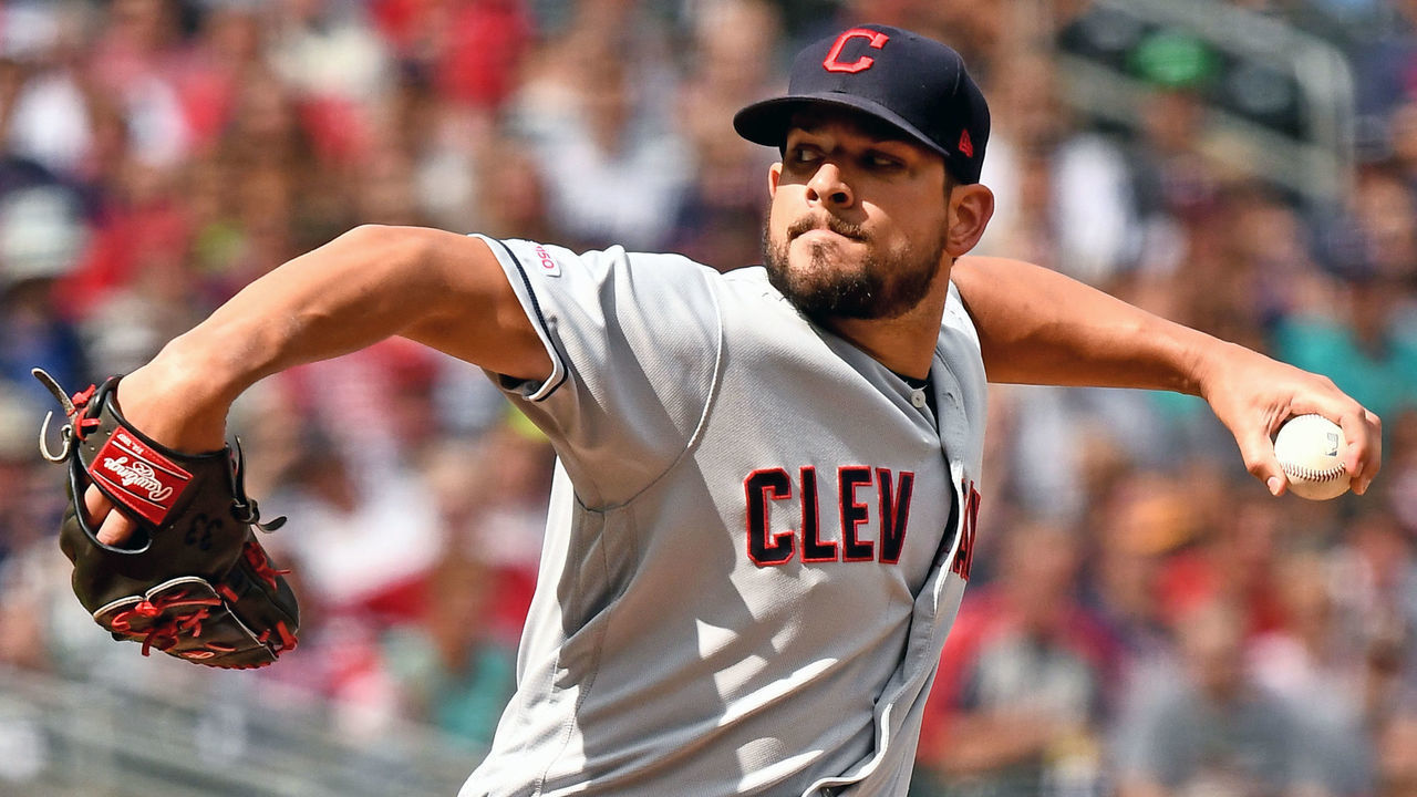 MINNEAPOLIS, MN - AUGUST 11: Cleveland Indians Pitcher Brad Hand (33) delivers a pitch during a game between the Cleveland Indians and Minnesota Twins on August 11, 2019 at Target Field in Minneapolis, MN.