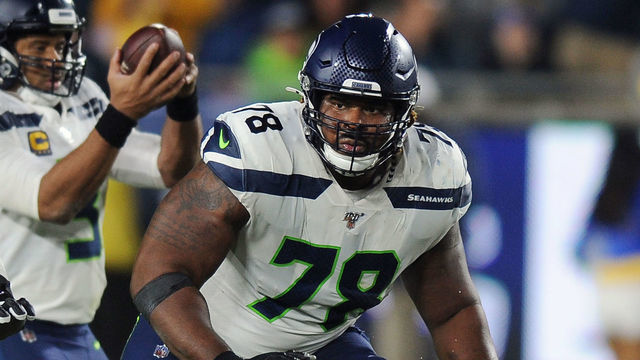 LOS ANGELES, CA - DECEMBER 08: Seattle Seahawks guard D.J. Fluker (78) in action during an NFL football game against the Los Angeles Rams played on December 8, 2019 at the Los Angeles Memorial Coliseum in Los Angeles, CA.