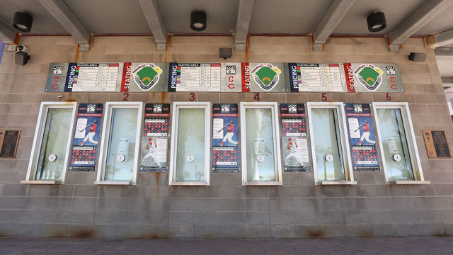 AVONDALE, ARIZONA - APRIL 07: General view of the ticket windows at Cleveland Indians and Cincinnati Reds spring training facility, Goodyear Ballpark on April 07, 2020 in Avondale, Arizona. According to reports, Major League Baseball is considering a scenario in which all 30 of its teams play an abbreviated regular season without fans in Arizona's various baseball facilities, including Chase Field and 10 spring training venues.