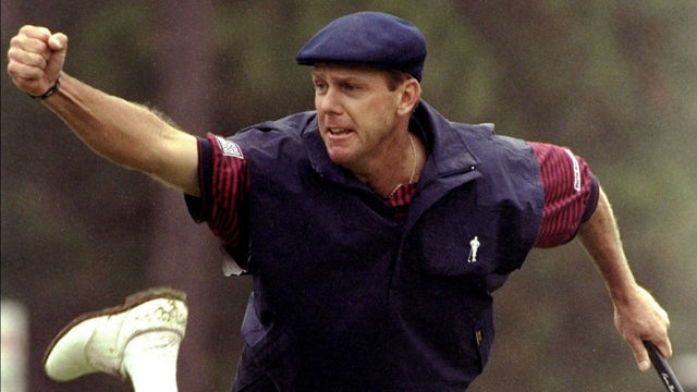 20 Jun 1999: Payne Stewart of the United States celebrates victory after sinking his final putt during the last day of the 1999 US Open played on the number two course at Pinehurst in North Carolina, USA. \ Mandatory Credit: Craig Jones /Allsport