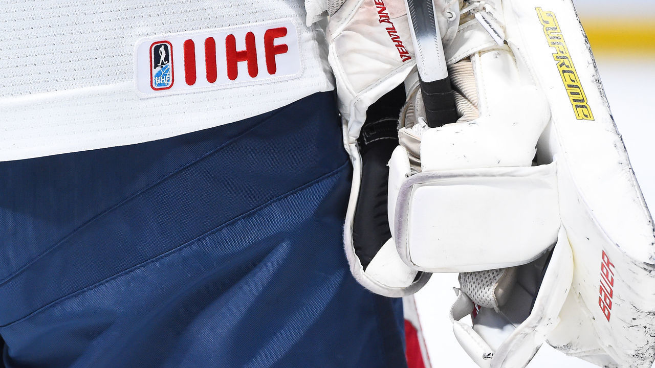 MONTREAL, QC - DECEMBER 19: A closeup look at the IIHF embroidered logo on the jersey of goaltender Veini Vehvilainen of Team Finland #31 during the IIHF exhibition game against Team Canada at the Bell Centre on December 19, 2016 in Montreal, Quebec, Canada. Team Canada defeated Team Finland 5-0.