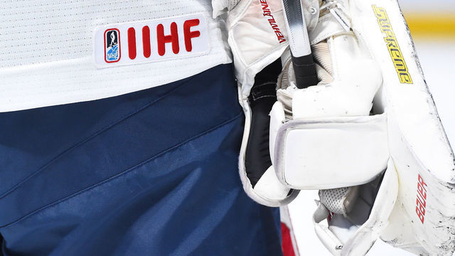 MONTREAL, QC - DECEMBER 19: A closeup look at the IIHF embroidered logo on the jersey of goaltender Veini Vehvilainen of Team Finland #31 during the IIHF exhibition game against Team Canada at the Bell Centre on December 19, 2016 in Montreal, Quebec, Canada. Team Canada defeated Team Finland 5-0.