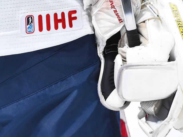MONTREAL, QC - DECEMBER 19: A closeup look at the IIHF embroidered logo on the jersey of goaltender Veini Vehvilainen of Team Finland #31 during the IIHF exhibition game against Team Canada at the Bell Centre on December 19, 2016 in Montreal, Quebec, Canada. Team Canada defeated Team Finland 5-0.