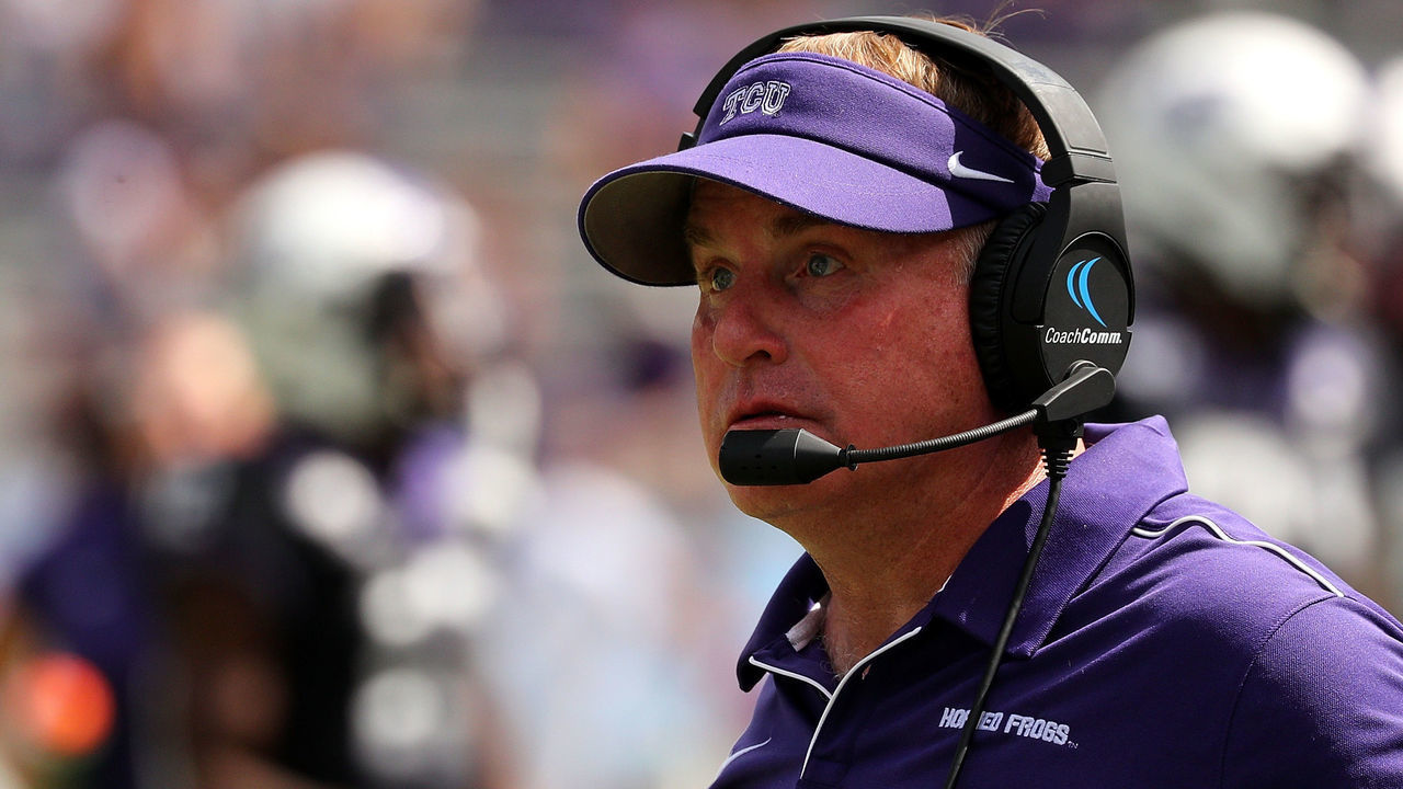 FORT WORTH, TEXAS - SEPTEMBER 28: Head coach Gary Patterson of the TCU Horned Frogs in the game against the Kansas Jayhawks at Amon G. Carter Stadium on September 28, 2019 in Fort Worth, Texas.