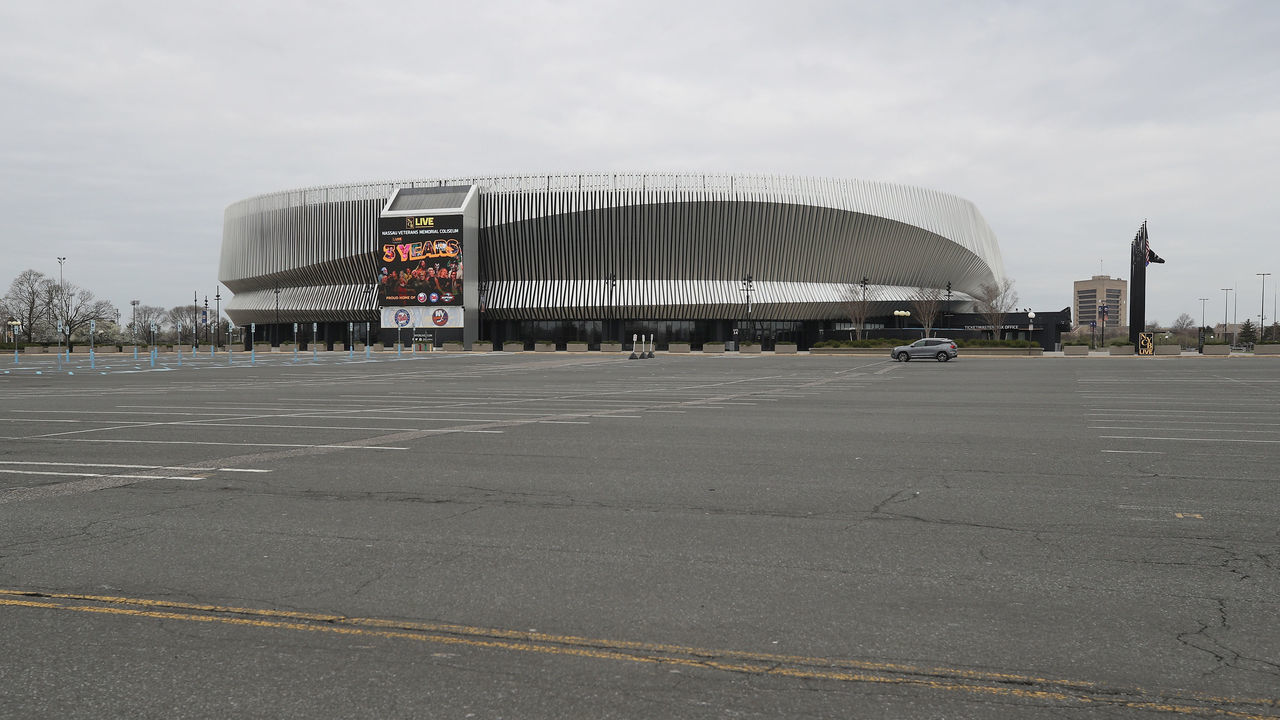 UNIONDALE, NY - APRIL 05: With the NHL season paused on March 12 due to the coronavirus pandemic, the NYCB's Live at Nassau Coliseum has been closed to events as photographed on April 5, 2020 in Uniondale, New York.