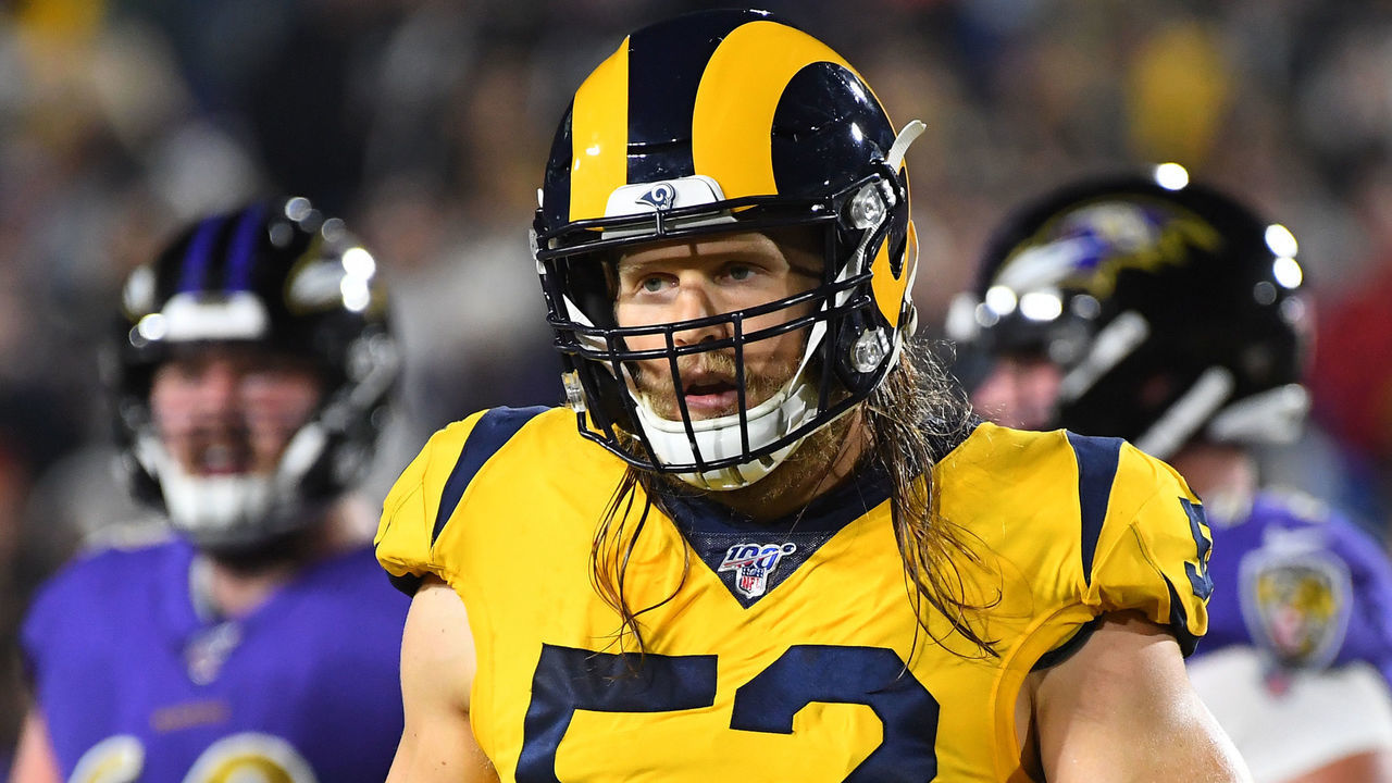 LOS ANGELES, CA - NOVEMBER 25: Clay Matthews #52 of the Los Angeles Rams looks on during the game against the Baltimore Ravens at the Los Angeles Memorial Coliseum on November 25, 2019 in Los Angeles, California.