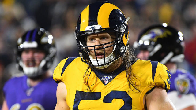 LOS ANGELES, CA - NOVEMBER 25: Clay Matthews #52 of the Los Angeles Rams looks on during the game against the Baltimore Ravens at the Los Angeles Memorial Coliseum on November 25, 2019 in Los Angeles, California.