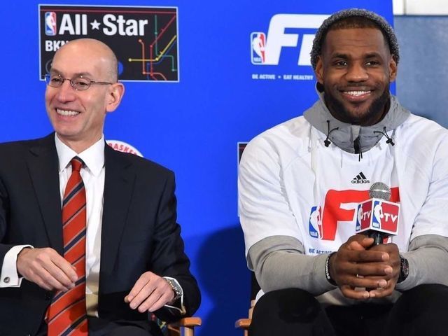 NEW YORK, NY - FEBRUARY 13: NBA Commissioner, Adam Silver and LeBron James #23 of the Cleveland Cavaliers participate in NBA Cares/FIT Day of Service at 439 WEST 49th Street during the 2015 NBA All-Star on February 13, 2015 in New York, New York. NOTE TO USER: User expressly acknowledges and agrees that, by downloading and/or using this photograph, user is consenting to the terms and conditions of the Getty Images License Agreement. Mandatory Copyright Notice: Copyright 2015 NBAE