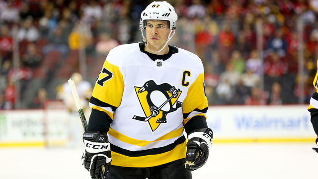 NEWARK, NJ - MARCH 10: Pittsburgh Penguins center Sidney Crosby (87) skates during the National Hockey League game between the New Jersey Devils and the Pittsburgh Penguins on March 10, 2020 at the Prudential Center in Newark, NJ.