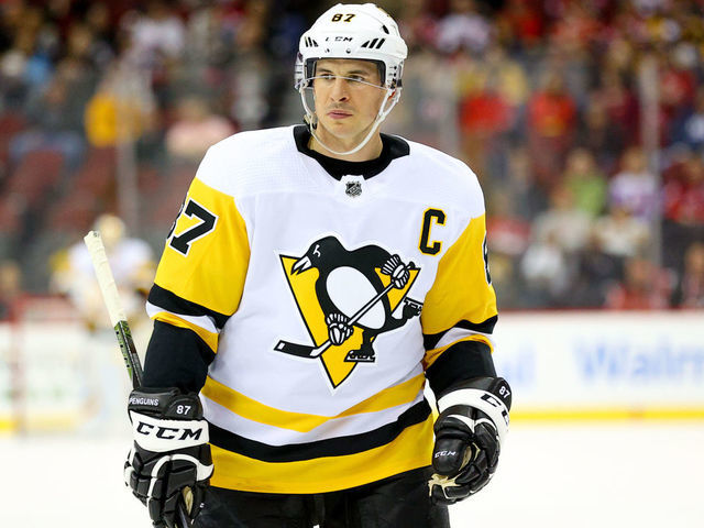 NEWARK, NJ - MARCH 10: Pittsburgh Penguins center Sidney Crosby (87) skates during the National Hockey League game between the New Jersey Devils and the Pittsburgh Penguins on March 10, 2020 at the Prudential Center in Newark, NJ.