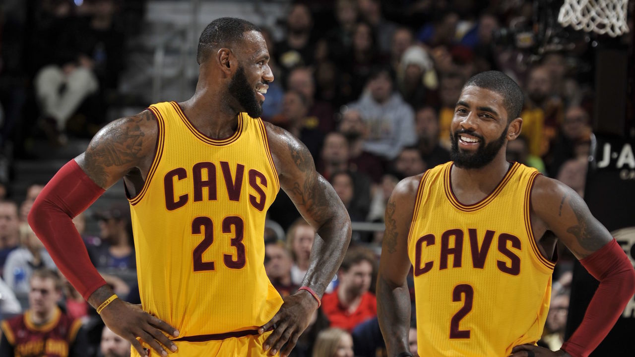 CLEVELAND, OH - NOVEMBER 25: LeBron James #23 and Kyrie Irving #2 of the Cleveland Cavaliers are seen against the Dallas Mavericks on November 25, 2016 at Quicken Loans Arena in Cleveland, Ohio. Mandatory Copyright Notice: Copyright 2016 NBAE