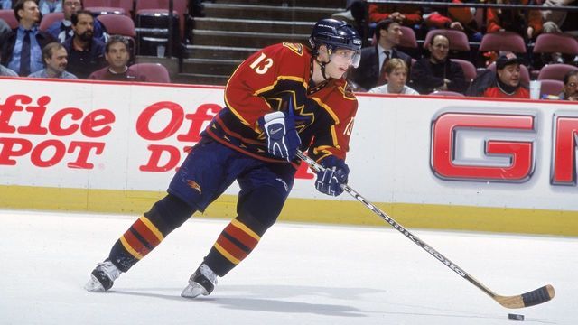 11 Dec 2000: Patrik Stefan #13 of the Atlanta Thrashers controls the puck during the game against the New Jersey Devils at the Continental Airlines Arena in East Rutherford, New Jersey. The Devils defeated the Thrashers 4-0.Mandatory Credit: Al Bello /Allsport