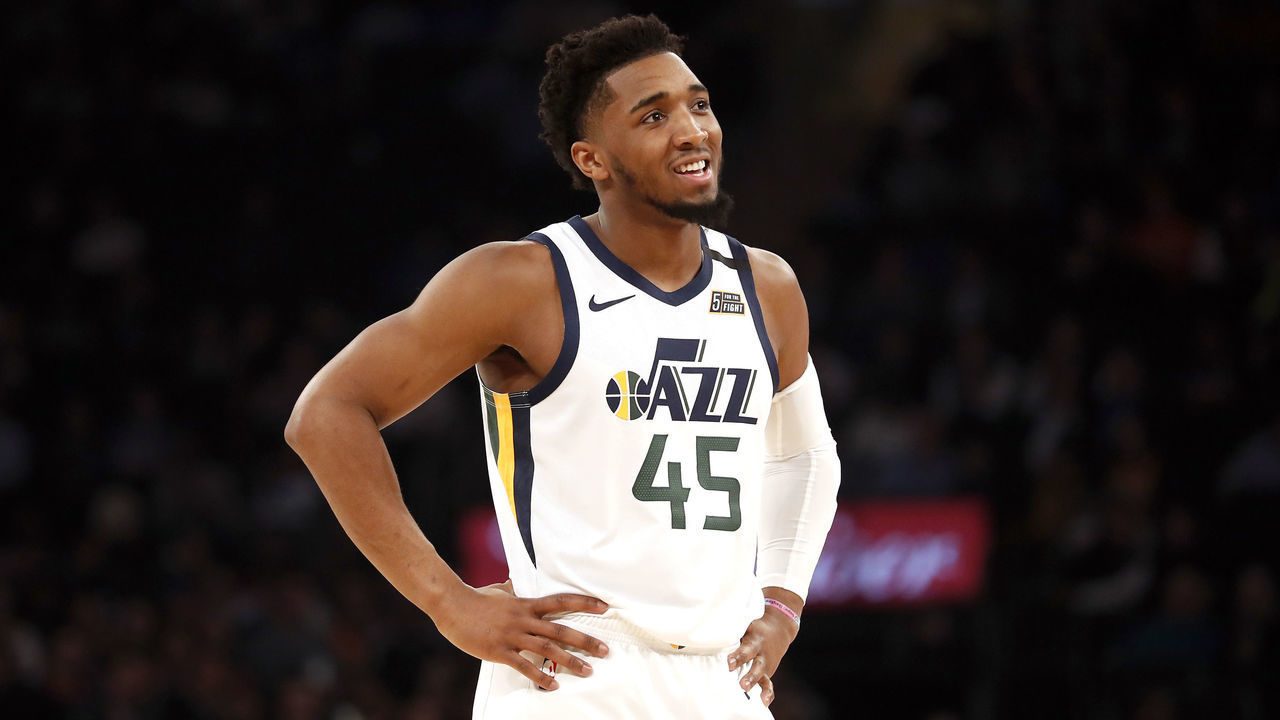 NEW YORK, NEW YORK - MARCH 04: Donovan Mitchell #45 of the Utah Jazz in between plays against the New York Knicks during the second half at Madison Square Garden on March 04, 2020 in New York City. The Utah Jazz won, 112-104.