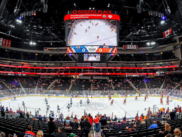 EDMONTON, AB - MARCH 11: A general view of the arena bowl during the pre-game warm up prior to NHL action between the Winnipeg Jets and the Edmonton Oilers at Rogers Place on March 11, 2020 in Edmonton, Alberta, Canada.