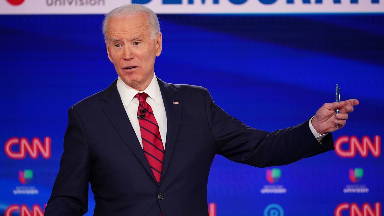 Democratic presidential hopeful former US vice president Joe Biden participates in the 11th Democratic Party 2020 presidential debate in a CNN Washington Bureau studio in Washington, DC on March 15, 2020.