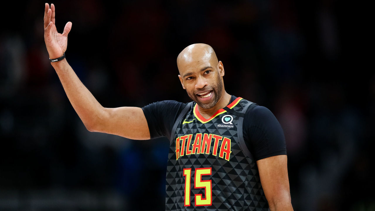ATLANTA, GA - JANUARY 4: Vince Carter #15 of the Atlanta Hawks looks on during a game against the Indiana Pacers at State Farm Arena on January 4, 2020 in Atlanta, Georgia.