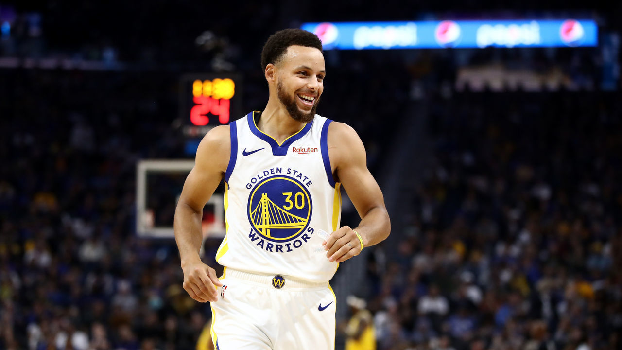 SAN FRANCISCO, CALIFORNIA - OCTOBER 05: Stephen Curry #30 of the Golden State Warriors smiles during their game against the Los Angeles Lakers at Chase Center on October 05, 2019 in San Francisco, California.