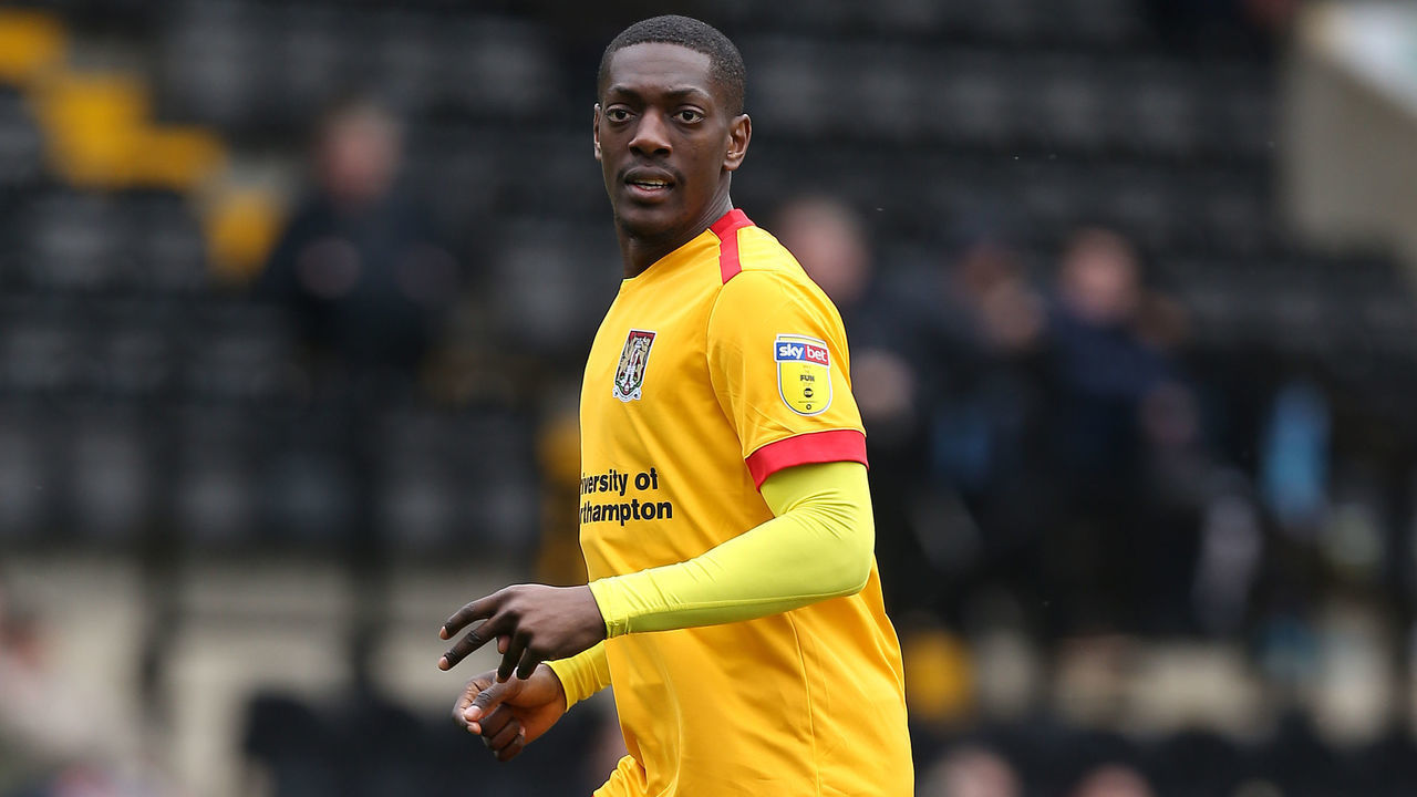 NOTTINGHAM, ENGLAND - APRIL 06: Marvin Sordell of Northampton Town in action during the Sky Bet League Two match between Notts County and Northampton Town at Meadow Lane on April 06, 2019 in Nottingham, United Kingdom.