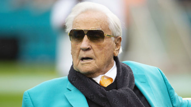 MIAMI GARDENS, FL - DECEMBER 22: Don Shula on the field during a halftime ceremony honoring the Dolphins 1972 Perfect Season during the NFL game between the Cincinnati Bengals and the Miami Dolphins at the Hard Rock Stadium in Miami Gardens, Florida on December 22, 2019.