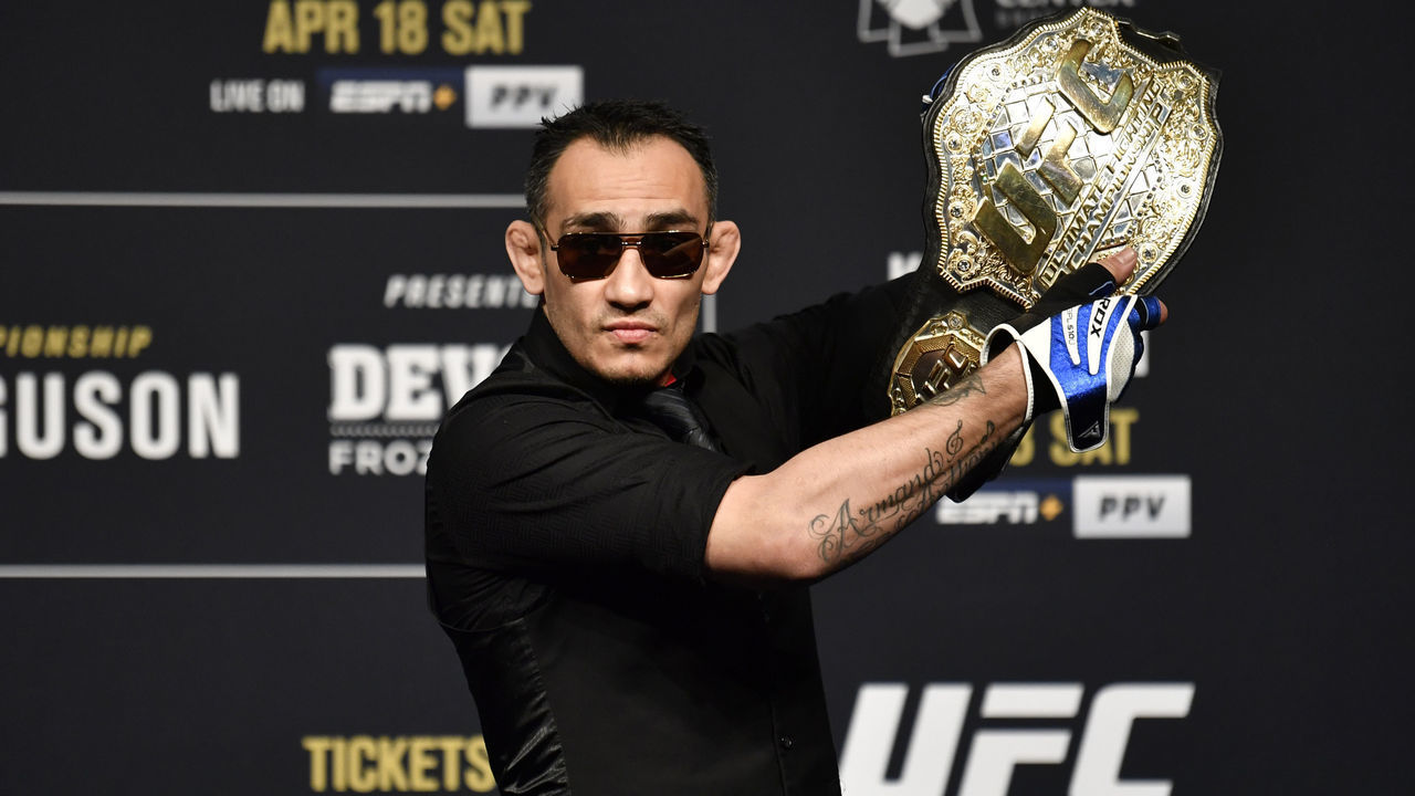 LAS VEGAS, NEVADA - MARCH 06: Tony Ferguson interacts with media during the UFC 249 press conference at T-Mobile Arena on March 06, 2020 in Las Vegas, Nevada.