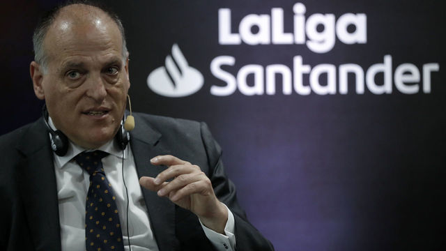 MADRID, SPAIN - FEBRUARY 28: La Liga president Javier Tebas speaks during a media event for the foreign press members ahead of the 180th La Liga El Clasico (Real Madrid vs Barcelona) in Madrid, Spain on February 28, 2020.