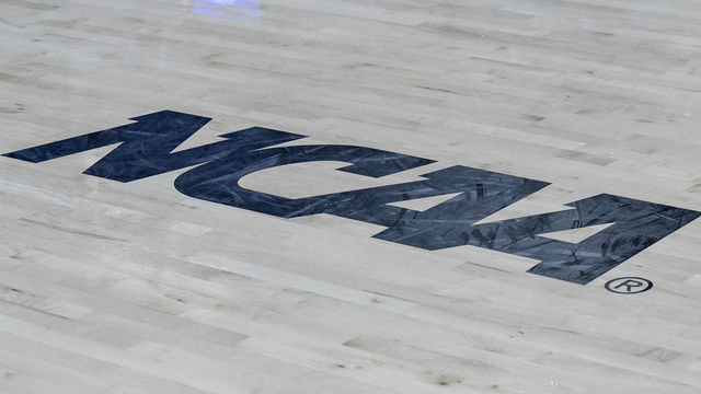 RALEIGH, NC - MARCH 25: NCAA logo during the 2019 Div 1 Championship - Second Round college basketball game between the Kentucky Wildcats and the NC State Wolfpack on March 25, 2019 at Reynolds Coliseum in Raleigh, NC.