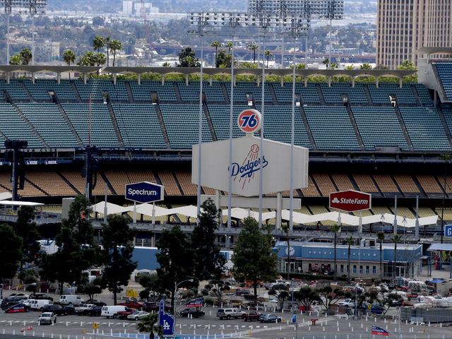 LOS ANGELES, CA - MARCH 25: Dodger Stadium as March 26 was to be Opening Day, but was canceled due to the coronavirus at Dodger Stadium in Los Angeles on Wednesday, March 25, 2020.