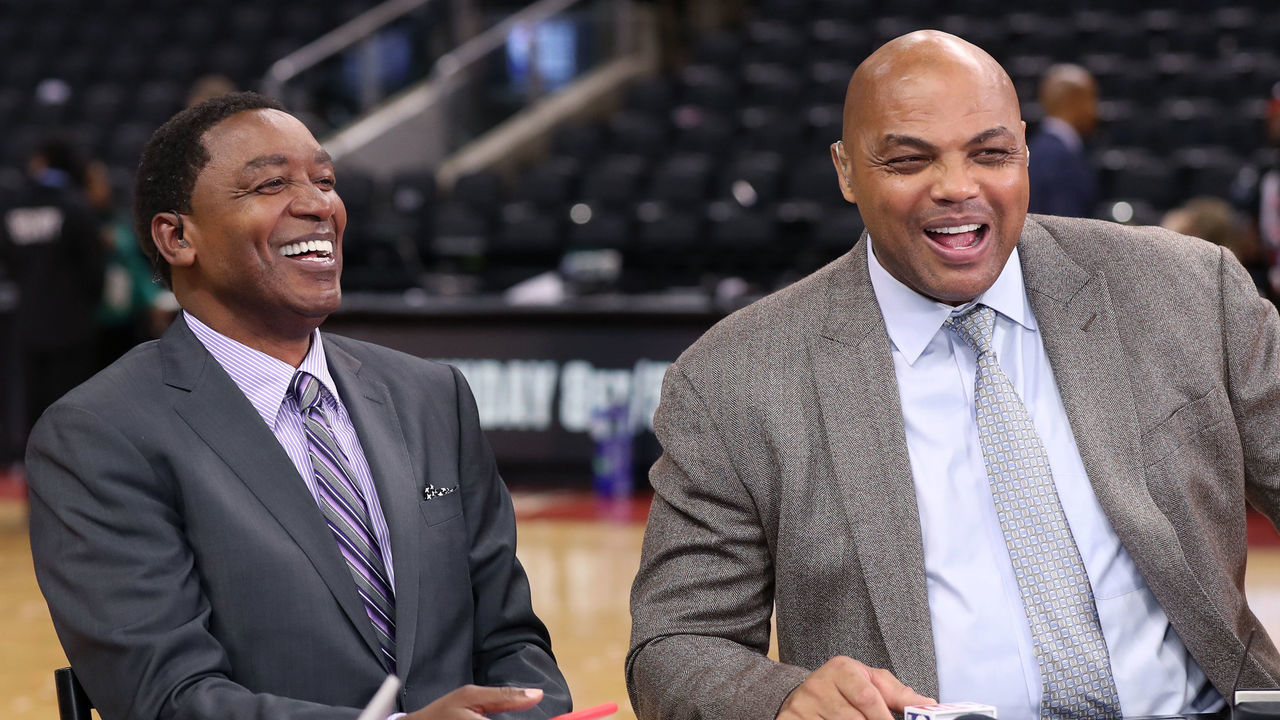 TORONTO, CANADA - MAY 30: Isiah Thomas and Charles Barkley smile after Game One of the NBA Finals between the Golden State Warriors and the Toronto Raptors on May 30, 2019 at Scotiabank Arena in Toronto, Ontario, Canada. NOTE TO USER: User expressly acknowledges and agrees that, by downloading and/or using this photograph, user is consenting to the terms and conditions of the Getty Images License Agreement. Mandatory Copyright Notice: Copyright 2019 NBAE
